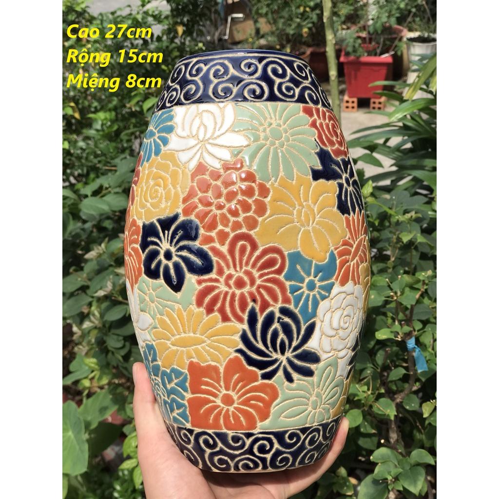 Bình Bách Hoa HN Gốm Sứ Nam Bộ Trang trí decor cắm hoa trưng hoa miệng xanh dương