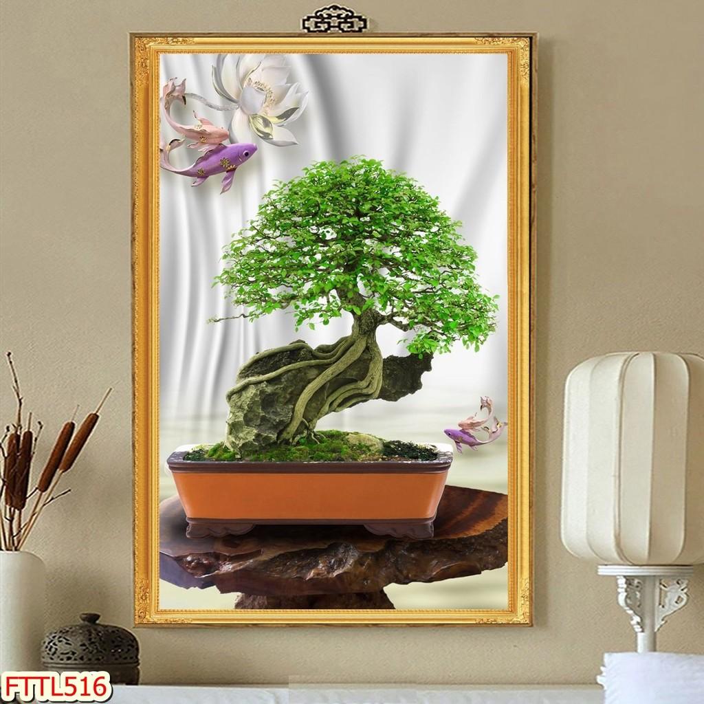Tranh dán tường Tranh tết Tranh thư pháp Chậu Bonsai - hoa mai 38, Tranh dán tường 3d hiện đại