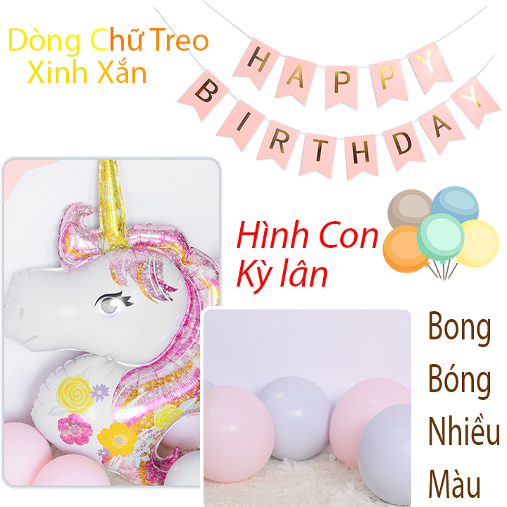 Bộ Trang Trí Sinh Nhật, Thôi Nôi Cho Các Bé - Mẫu Hình Con Kỳ Lân - Set Of Unicorn Birthday Decorations