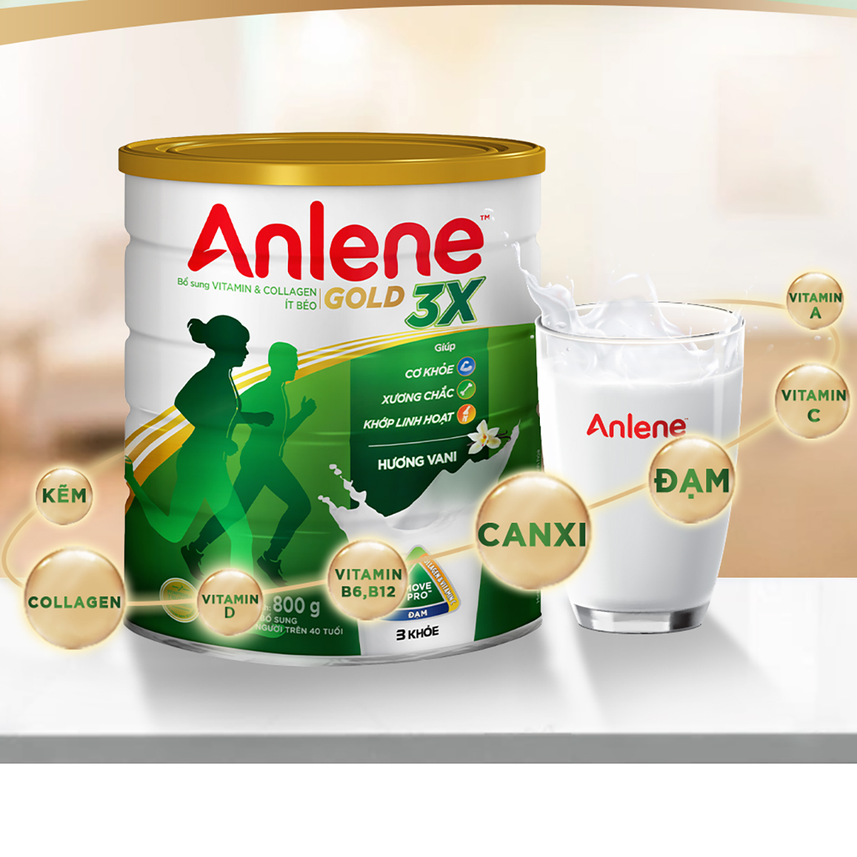 Sữa Bột Anlene Gold Movepro 3X Hương Vanilla (Hộp Thiếc 800g)