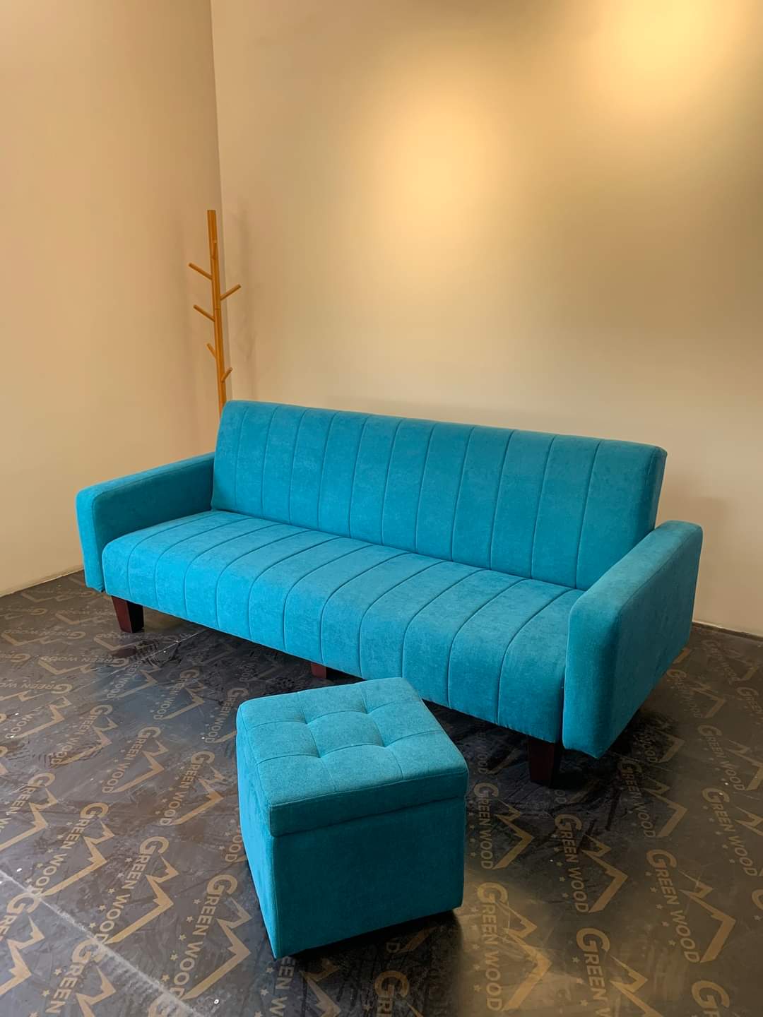 Sofa bed giường Tundo vải nhung ngang 1m8 màu xanh