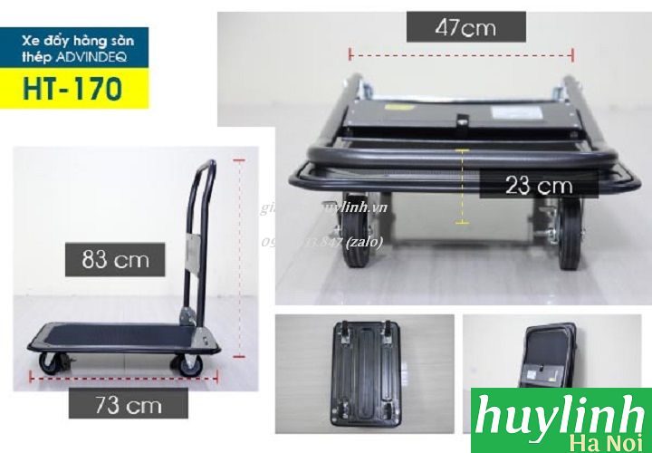 Xe kéo đẩy hàng sàn thép Advindeq HT-170 - Tải trọng 170kg - Chính hãng