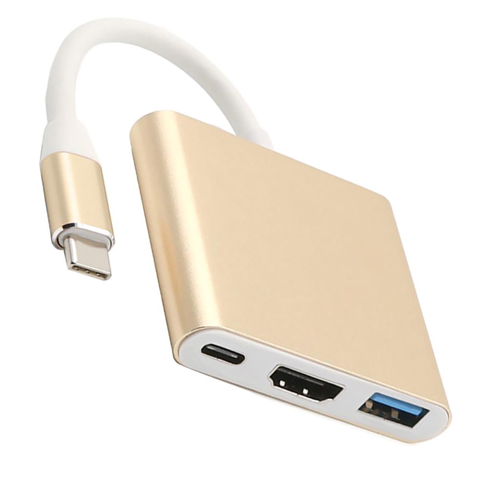 3 in 1 Type C to 4K HD HDMI & USB 3.0 & USB-C Hub Adaptor Converter Gold