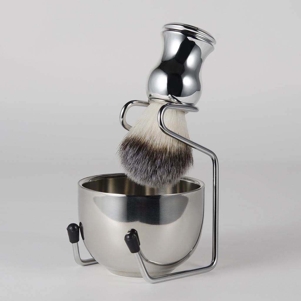 Stainless Steel Shaving Brush Set Brush Stand Holder Bowl Mug Kit
