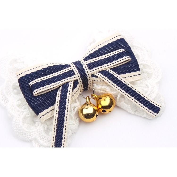 Vòng cổ Denim đính nơ phối ren dễ thương cho thú cưng