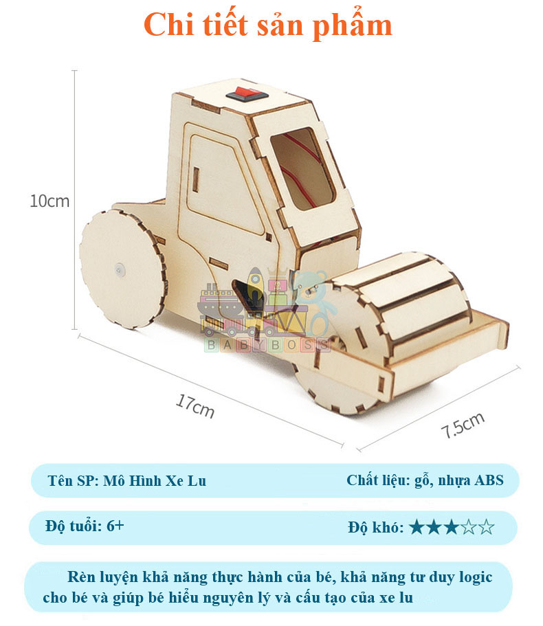Bộ Đồ Chơi Khoa Học Tự Làm Máy Ủi, Bộ Đồ Chơi Lắp Ghép STEM Mô Hình Máy Ủi, Bộ Đồ Chơi Gỗ Cao Cấp Khoa Học Tự Làm DIY Wood Steam
