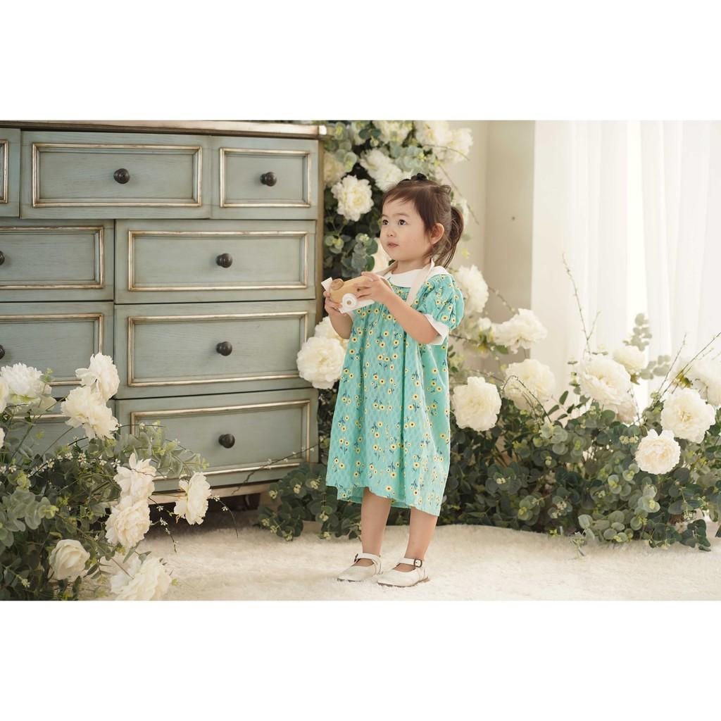 Váy cho bé gái kiểu dáng baby doll họa tiết hoa nhí màu xanh M57 màu tím M72 Fuku Babo