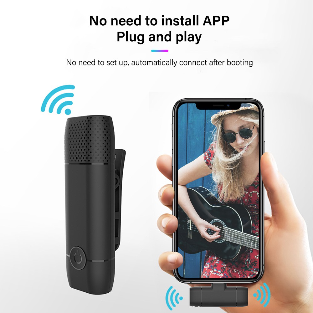 Micro Thu Âm không Dây Dành cho điện thoại Iphone IOS Cổng Lightningg , máy tính bảng PC Laptop Máy Ảnh chất lượng cao Hỗ Trợ Quay Video Livestream - hàng nhập khẩu