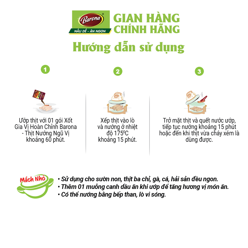 Combo 1 hộp (20 gói) Gia Vị Thịt Nướng Ngũ Vị Barona 80g ướp ngon chuẩn vị không cần nêm nếm