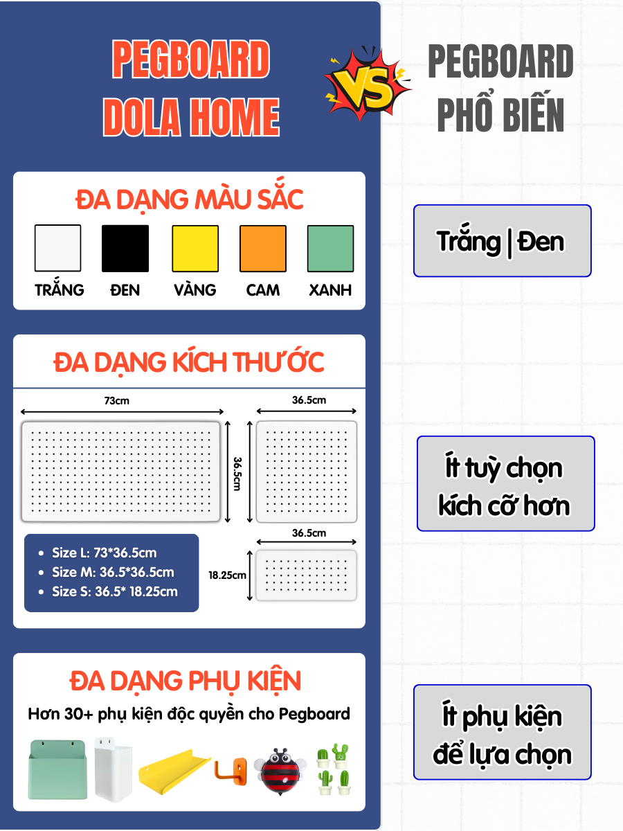 Pegboard Dola Home Setup Full KIM LOẠI không khoan tường để bàn phím, tai nghe, đồ dùng làm việc