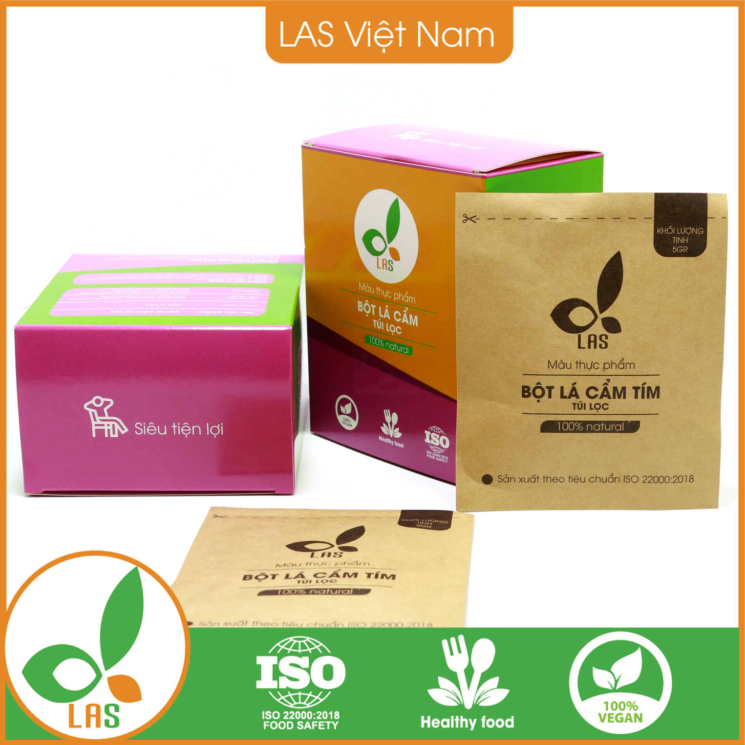 Bột lá cẩm túi lọc - Hộp 50gr, 10 gói | LAS Việt Nam