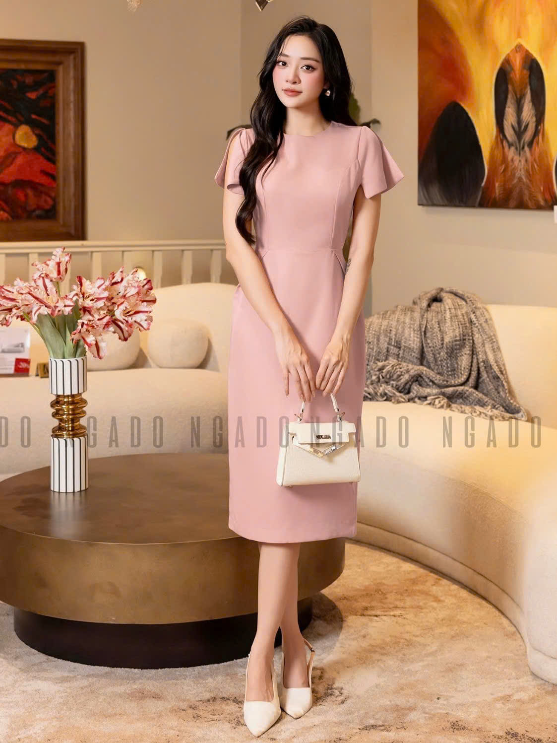 Đầm hồng bút chì NGADO , đầm nữ , đầm thời trang , váy đi biển