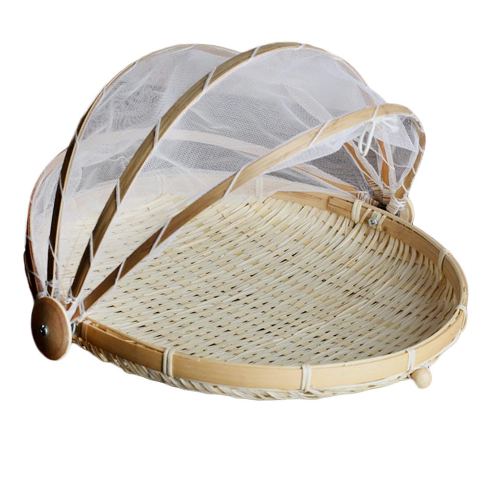 Bamboo Tent Basket Serving Food Outdoor Picnic Pop Mesh Screen Net Cover S1