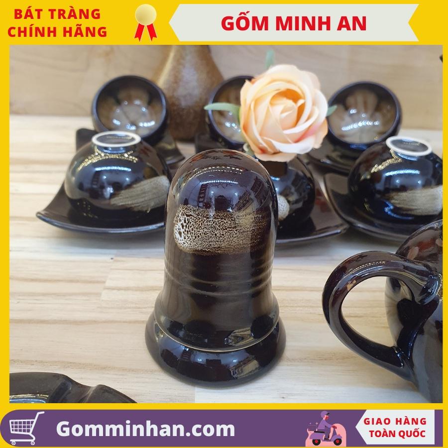 Bộ ấm trà gốm sứ Bát Tràng đẹp Bộ ấm chén sứ màu cà phê xước, chén vẽ lòng hoa- Gốm Minh An
