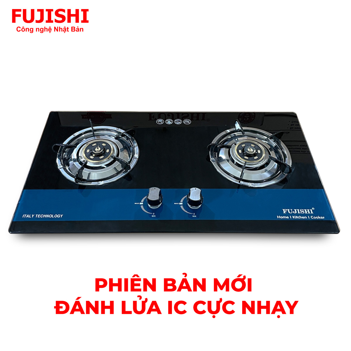 Bếp gas âm chén đồng Fujishi FJ-808IC - KÍNH XANH - Đánh lửa IC cực nhạy - Lửa xanh tiết kiệm gas - Hàng chính hãng