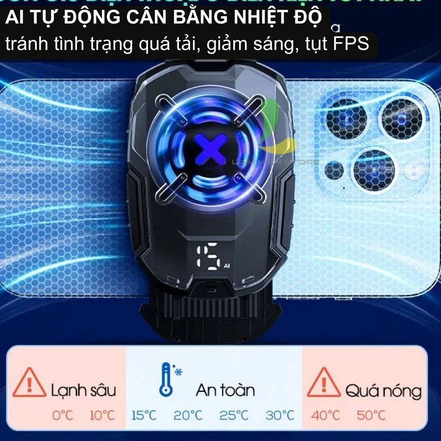 Quạt tản nhiệt điện thoại Memo DL16 sò lạnh - Quạt gaming hạ nhiệt công suất 27W có led RGB công nghệ AI - Hàng nhập khẩu