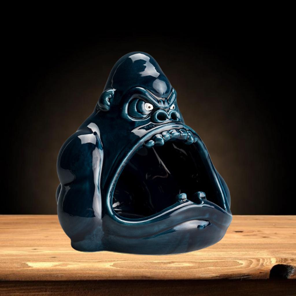 Ceramic Ashtray Orangutan Shape Big Mouth Cartoon Animal Large Capacity Ash Tray Holder Incense Cone Burner for Car Home Office