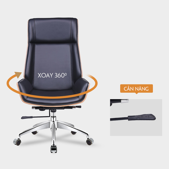 Ghế Giám Đốc Bọc Da Cao Cấp Khung Gỗ Sồi Nguyên Khối Sơn Bệt, Ghế Tựa Lưng Chân Xoay Có Thể Điều Chỉnh Chiều Cao