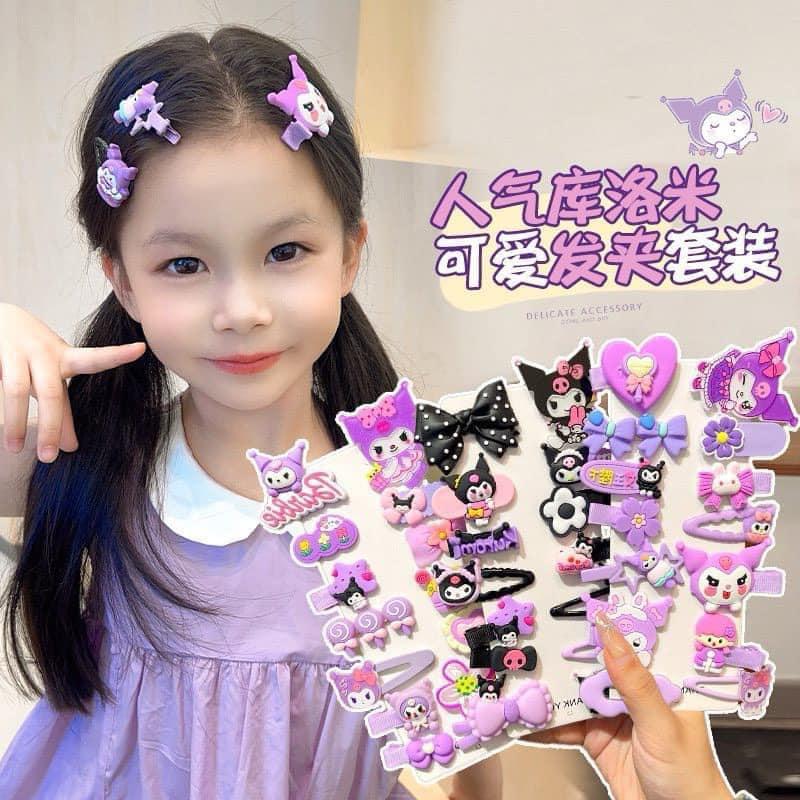 Set kẹp,Cặp,Cột tóc 14 món cho bé gái hình '' KUROMI '' cute xinh xắn hot 2024 - giao mầu ngẫu nhiên