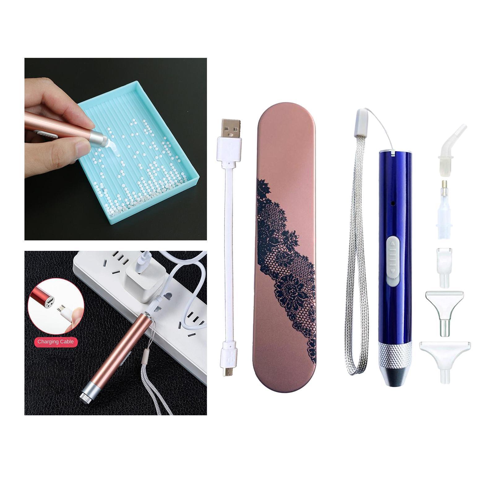 5D Diamond Painting Point Drill Pen, Square Round Drill DIY Accessories Lighting Diamond Painting Tool with USB Cable and Storage Bag