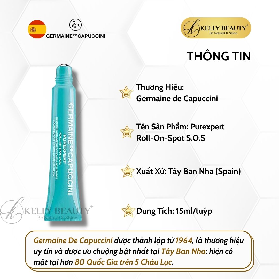 Tinh Chất Chấm Mụn Germaine PUREXPERT Roll On Spot S.O.S - Giảm Sưng Viêm, Gom Cồi Mụn; Ngừa Thâm Sẹo | Kelly Beauty