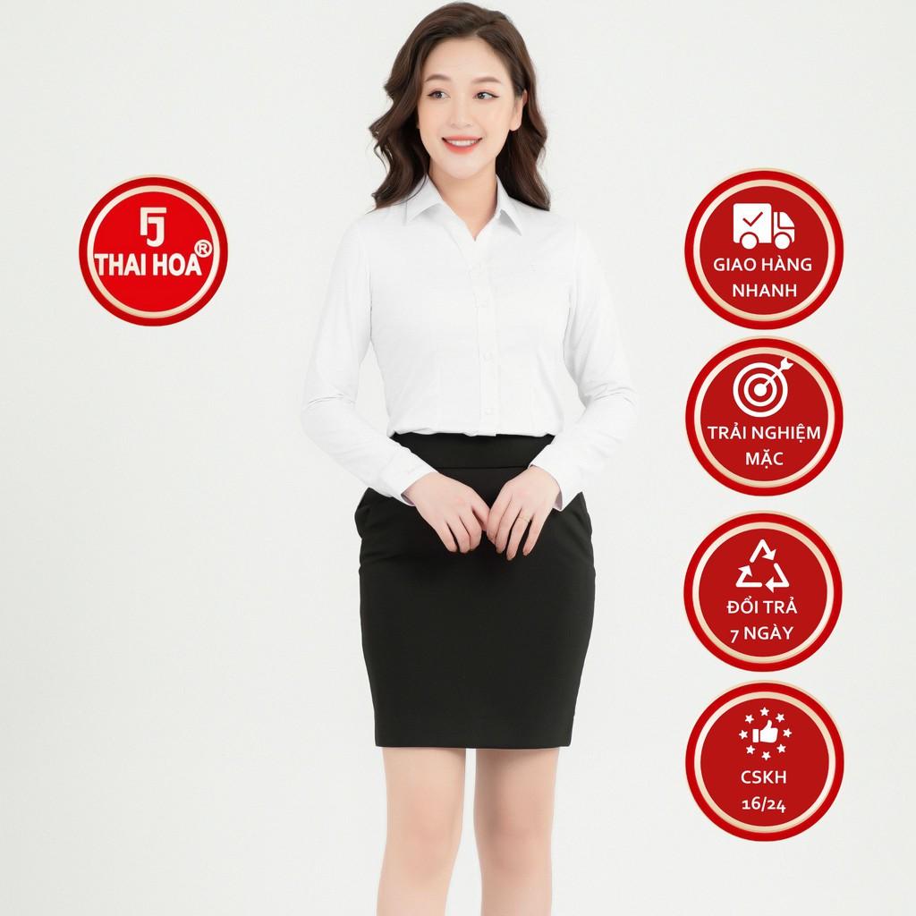 Áo sơ mi nữ Thái Hòa 65-01-01 dài tay màu trắng vải sợi tre caro nhuyễn