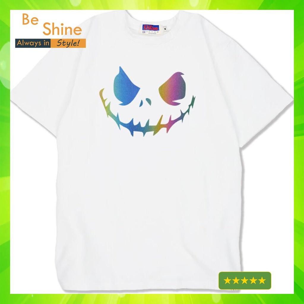 Áo Thun Unisex Form Rộng Hình Icon Khâu Miệng Phản Quang Bảy Màu , Áo Phông Basic Cotton Cổ Tròn Tay Ngắn Thời Trang