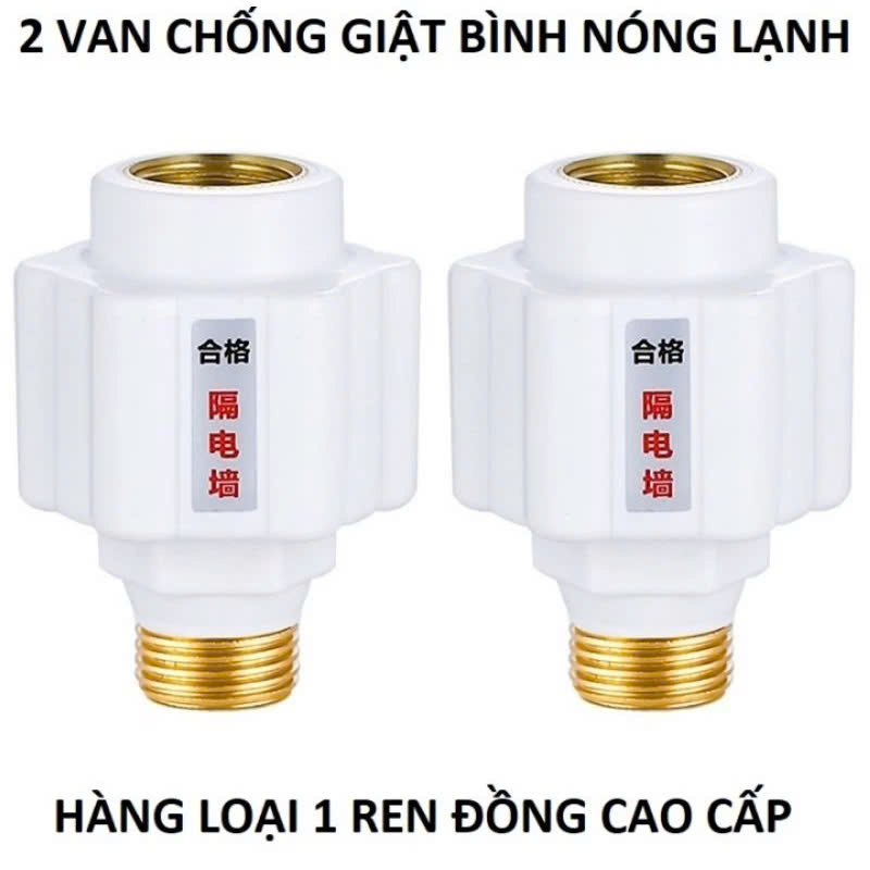 Bộ 2 Van Chống Giật Bình Nóng Lạnh – Ren Đồng Chịu Nhiệt, Chống Rò Điện Hiệu Quả, Loại Tốt