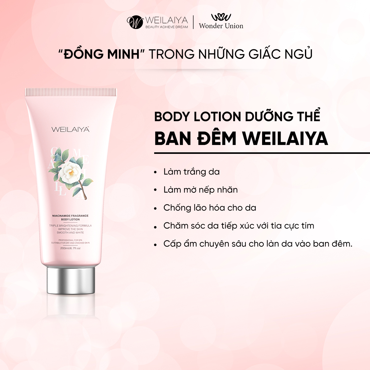 Set quà tặng cao cấp WEILAIYA: Combo Sữa tắm Hoa Trà và Dưỡng thể ban đêm