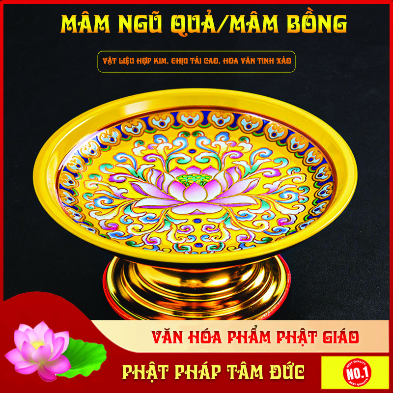 Mâm ngũ quả, đĩa thờ cúng, mâm bồng ,đĩa đựng trái cây hoa sen hợp kim cao cấp - Hoa văn sắc nét