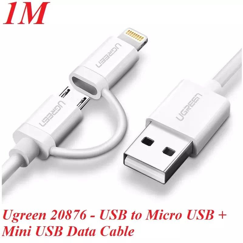 Ugreen UG20876US178TK 1M màu Trắng Cáp sạc đa năng USB sang MicroUSB + Lightning - HÀNG CHÍNH HÃNG