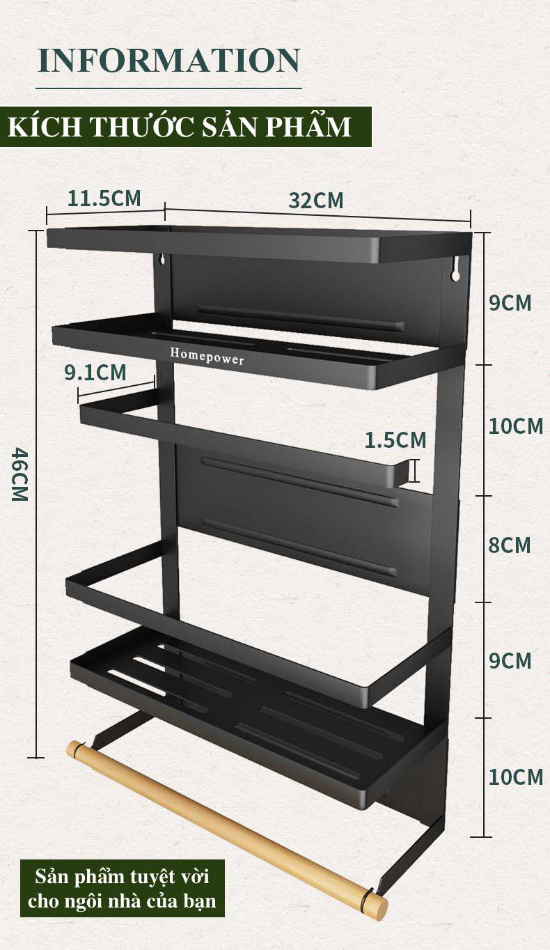 Kệ Nam Châm Từ Tính Gắn Tủ Lạnh Đa Năng Homepower NC01