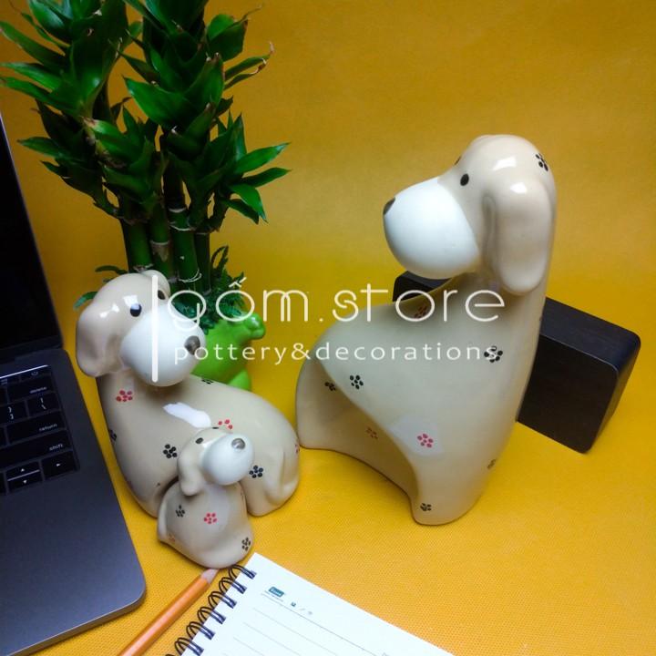 Gia đình nhà Chó đáng yêu gốm sứ Bát Tràng trang trí bàn làm v