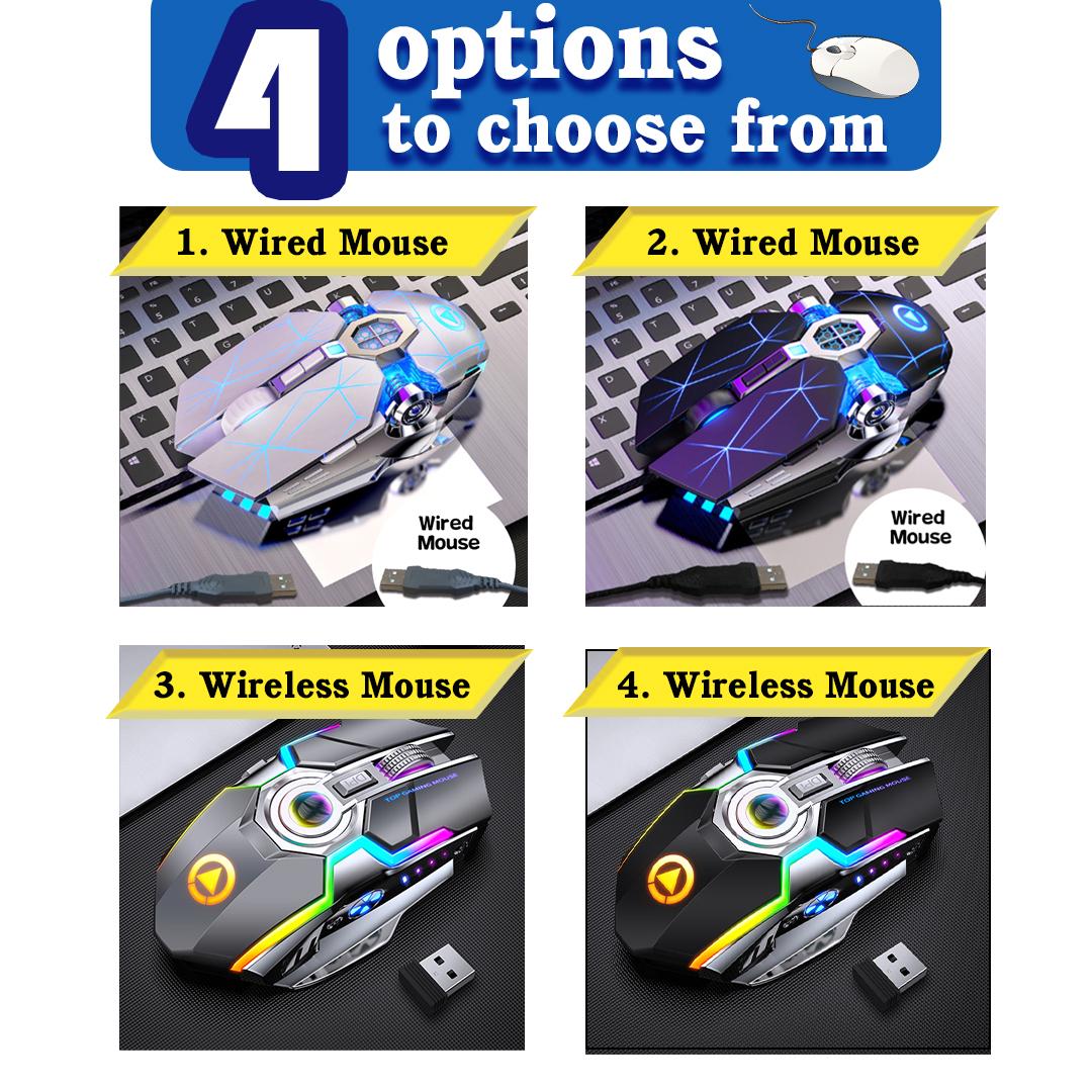 Chuột Chơi Game Sạc Không Dây Chuột Im Lặng 1600 DPI Thiết 7 Phím RGB LED Backlit 2.4G Quang USB Cho Laptop máy Tính