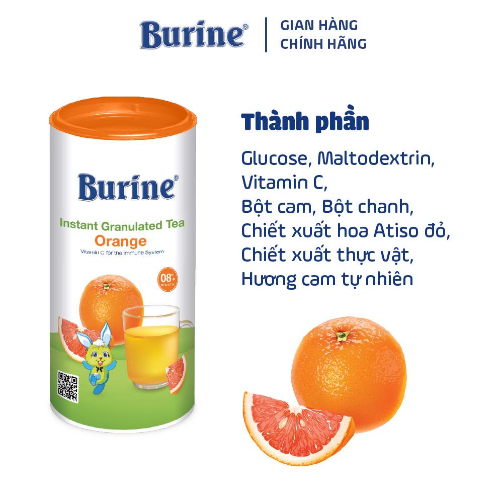 Trà cốm hoa quả Burine dinh dưỡng dành cho bé - Vị Cam Nam Mỹ giúp hỗ trợ giảm viêm nhiễm, tăng cường đề kháng (Không dành cho trẻ dưới 8 tháng tuổi)