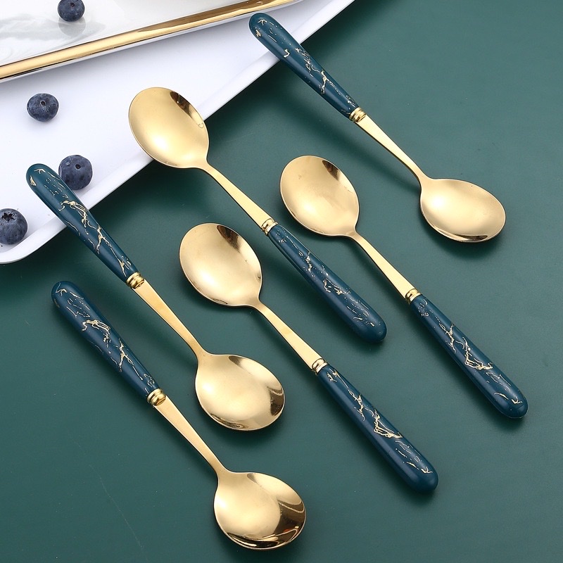 Hộp 6 muỗng vân đá inox sang trọng , kiểu dáng Tây Âu , muỗng ăn decor , thiết kế tinh tế hiện đại , phù hợp dùng trong mọi hoàn cảnh trang trí bàn ăn rất đẹp và sang