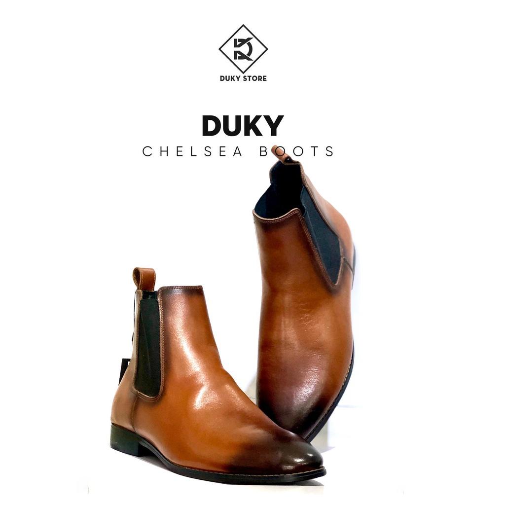 (Bảo hành 12 tháng) Chelsea boots da bò nâu đế gỗ cao cấp lịch lãm - Duky Store