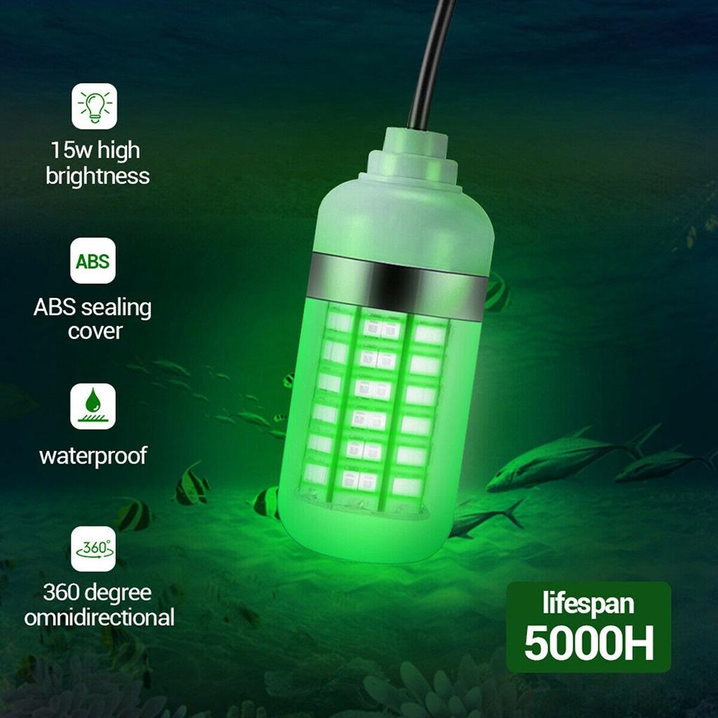 2xIP68 Waterproof 12V Led Green Underwater Fishing Light Attract Prawns Squid Lamp