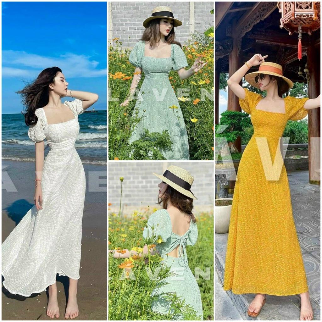 Đầm maxi dài cổ vuông hở lưng siêu hot