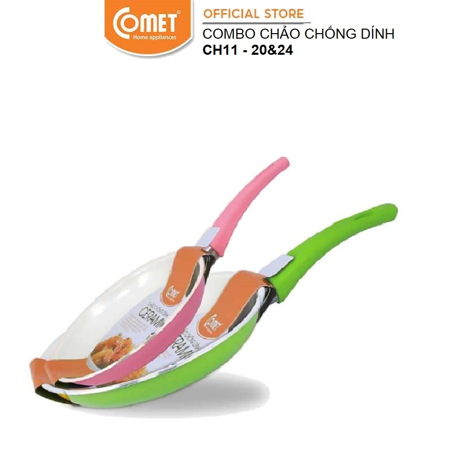 Combo 2 chảo chống dính Ceramic 20cm &amp; 24cm COMET CH11-20 &amp; CH11-24 (Giao màu ngẫu nhiên)