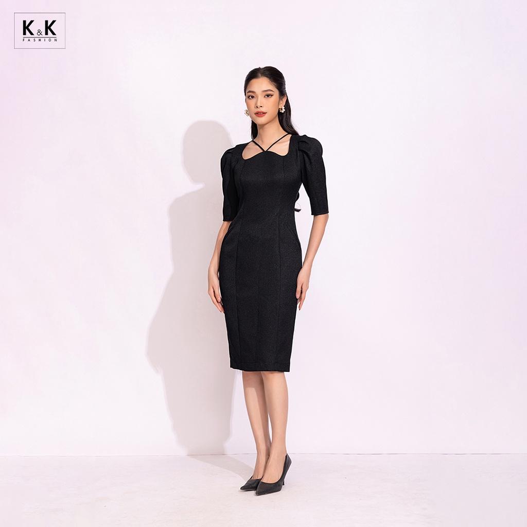 Đầm Đen Ôm Body Tay Lỡ Cổ Tim K&amp;K Fashion KK140-24 Chất Liệu Cát Thái