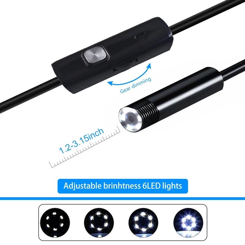 Industrial Endoscope Camera 7mm IP67 Waterproof Inspection Borescope 6LED Adjustable For Android Phones Sewer Car PC USB Type-C