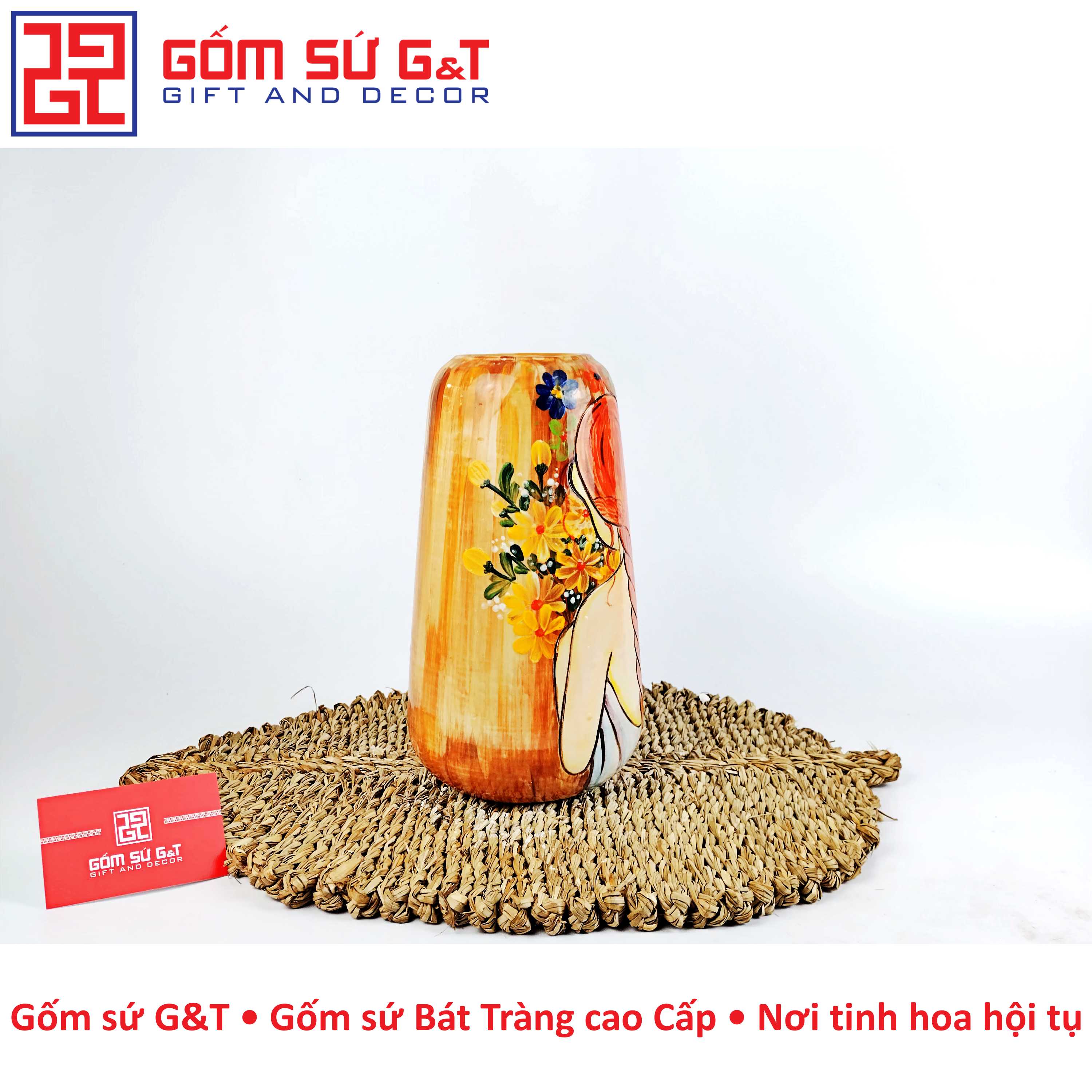 Lọ hoa dáng đu đủ vẽ cô gái Gốm Sứ G&amp;T