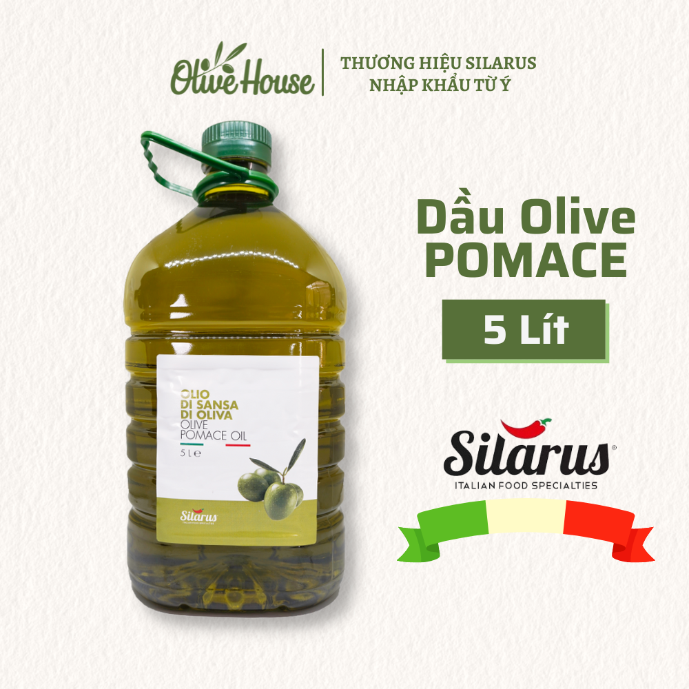 Dầu Olive POMACE Silarus 5 Lít dùng chiên rán, nấu ăn hằng ngày, giảm chất béo có hại - thương hiệu Silarus nhập khẩu từ Ý