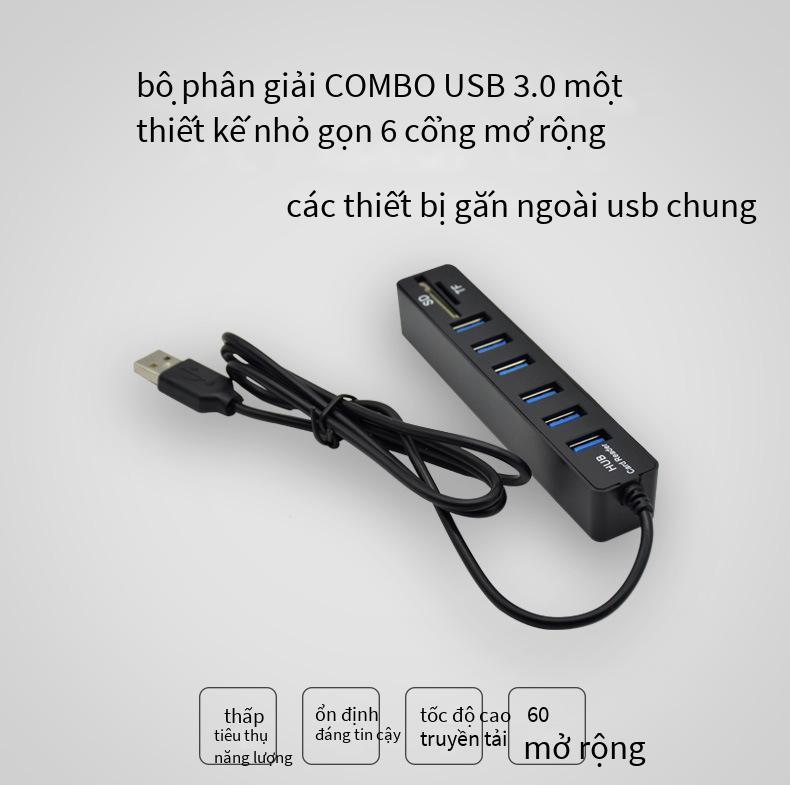Kiểu dáng mới nhất bán trực tiếp combo đầu đọc thẻ đa năng 6 cổng với bộ chia HUB USB 2.0
