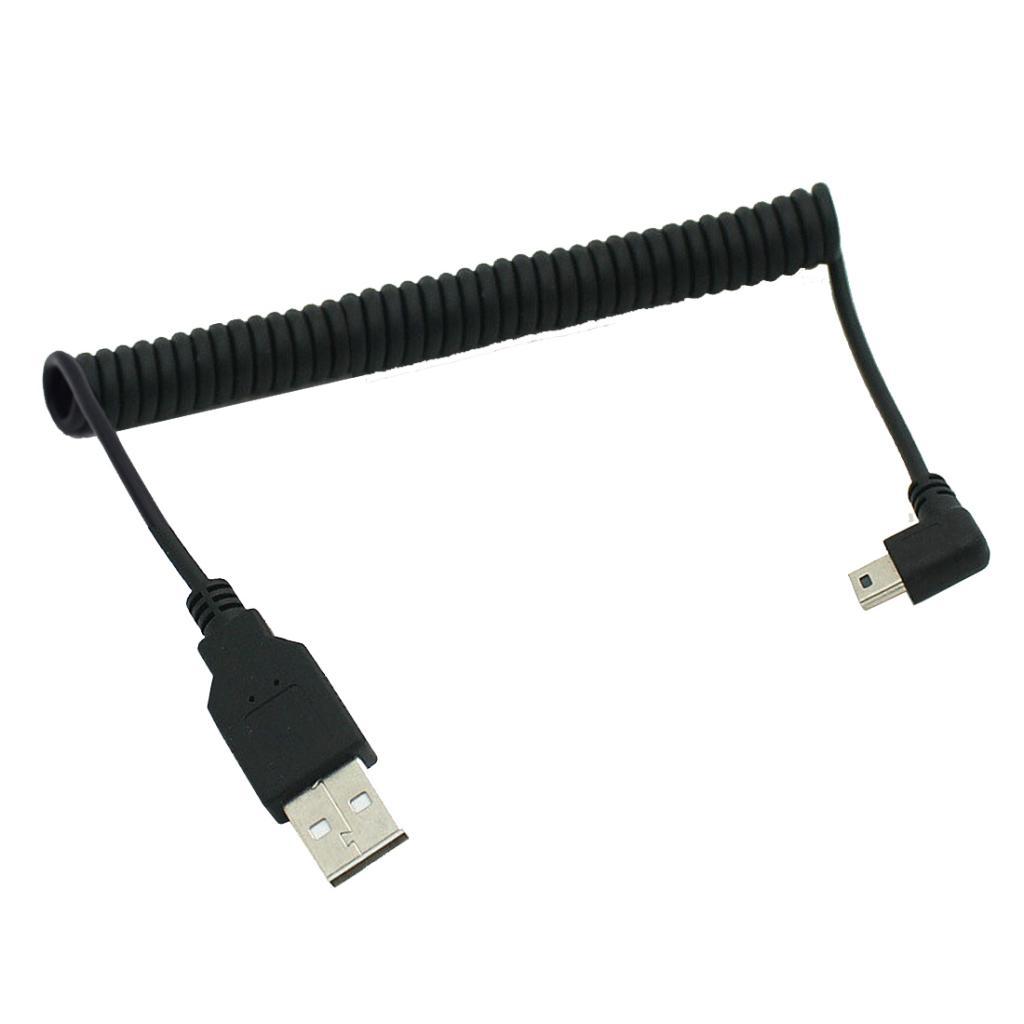 5ft 90° Angled Coiled USB 2.0 A Male to USB Mini 5P Left Angled Male Cable