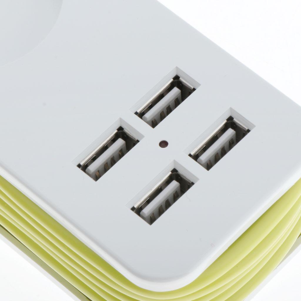 EU Plug Extension Socket Outlet Hub Travel Power Strip 5-Ports with 4 USB