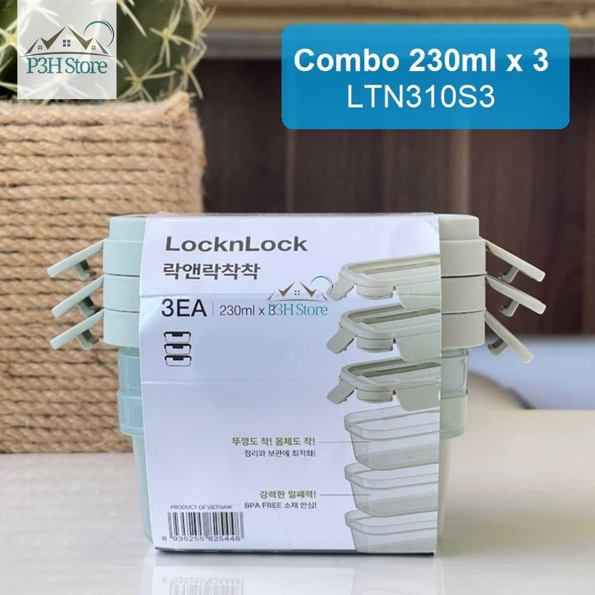 Hộp bảo quản thực phẩm LocknLock Chack Chack nhựa PP kín hơi có thể dùng trong lò vi sóng màu xanh lá LTN310S3 LTN320S3 LTN350S3