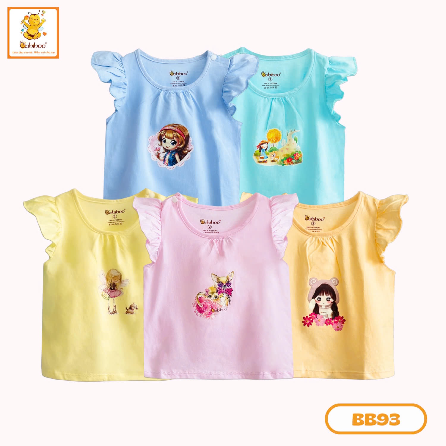 Áo bé gái BABIBOO áo cánh tiên vải cotton mềm mại, xinh xắn BB93