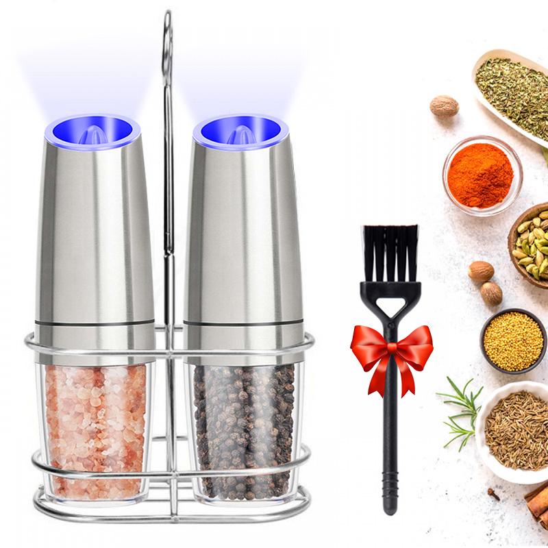 Điện Muối Cối Xay Tiêu Inox Cối Xay Gia Vị Máy Xay Muối Và Cối Xay Hạt Tiêu Cầm Tay Có Thể Điều Chỉnh Coarseness Nhà Bếp Tiện Ích Bộ